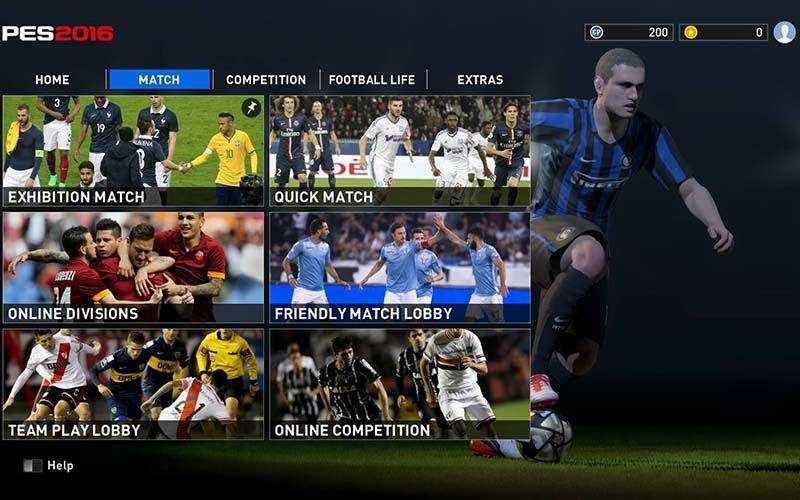 Итерфейс Pro Evolution Soccer 2016
