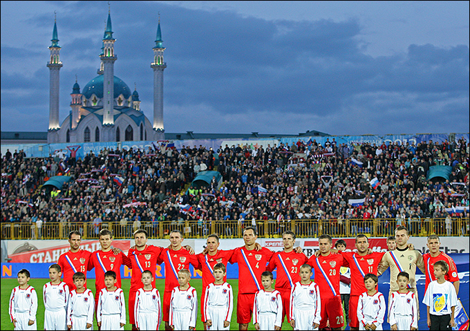 Футболисты сборной России на церемонии открытия матча
