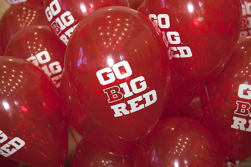 Go Big Red balloons filled the Van Brunt Visitors Center to help celebrate the day. Celebration to UNL's first day as a member of the Big Ten and the CIC. Photo by Craig Chandler / University Communications