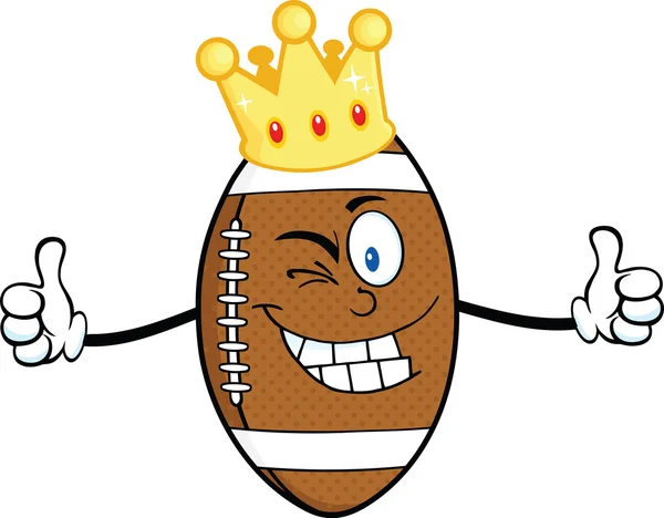 Американский футбол мяч персонаж с золотой короной подмигивая и придания двойной пальцы вверх Стоковое Фото