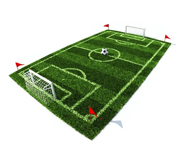 Мяч в центре футбольного поля, изолированные на белом фоне Лицензионные Стоковые Изображения