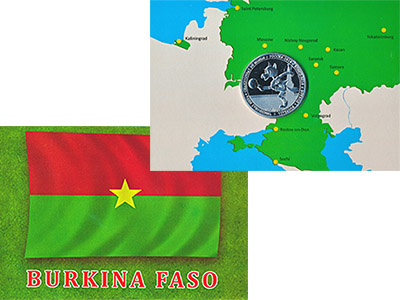Изображение Подарочные монеты Буркина Фасо Россия`2018,Чемпионат мира по футболу 2017 Посеребрение Proof 
