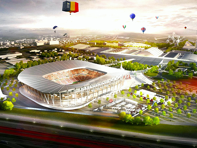 Планируемый новый национальный стадион (Брюссель, Бельгия) Вместимость: 50 000 зрителей. Заявка: на групповой раунд и финальную стадию.