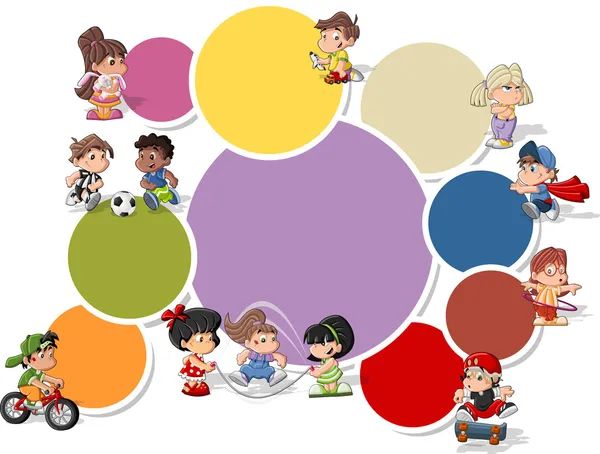 Милые счастливые мультипликационные дети, играющие Стоковая Иллюстрация