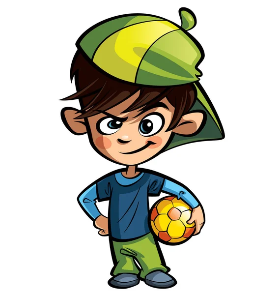 Непослушный мальчик, держа мяч футбольный Стоковое Изображение