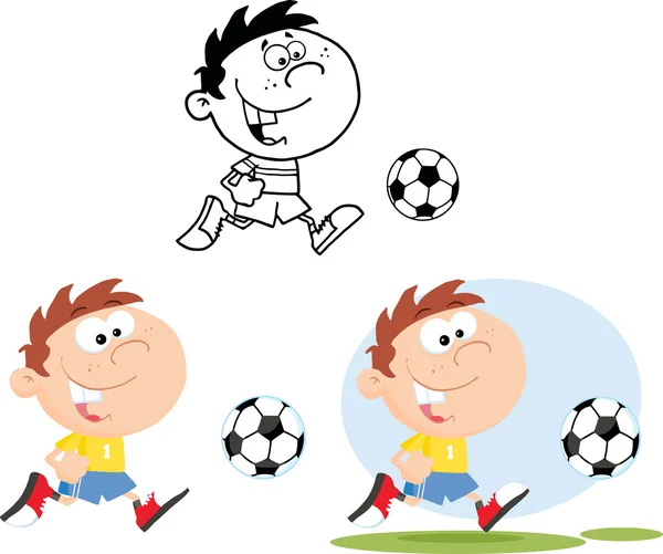 Мальчик работает с футбольным мячом Стоковая Картинка