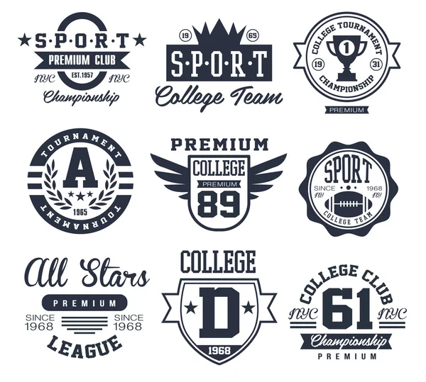 Черный и белый спорта эмблем, логотипов векторные иллюстрации набор Лицензионные Стоковые Векторы
