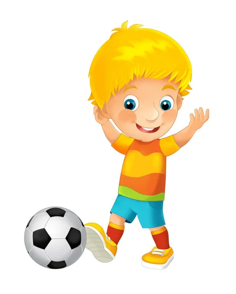 Мультфильм мальчик играет в футбол Лицензионные Стоковые Изображения